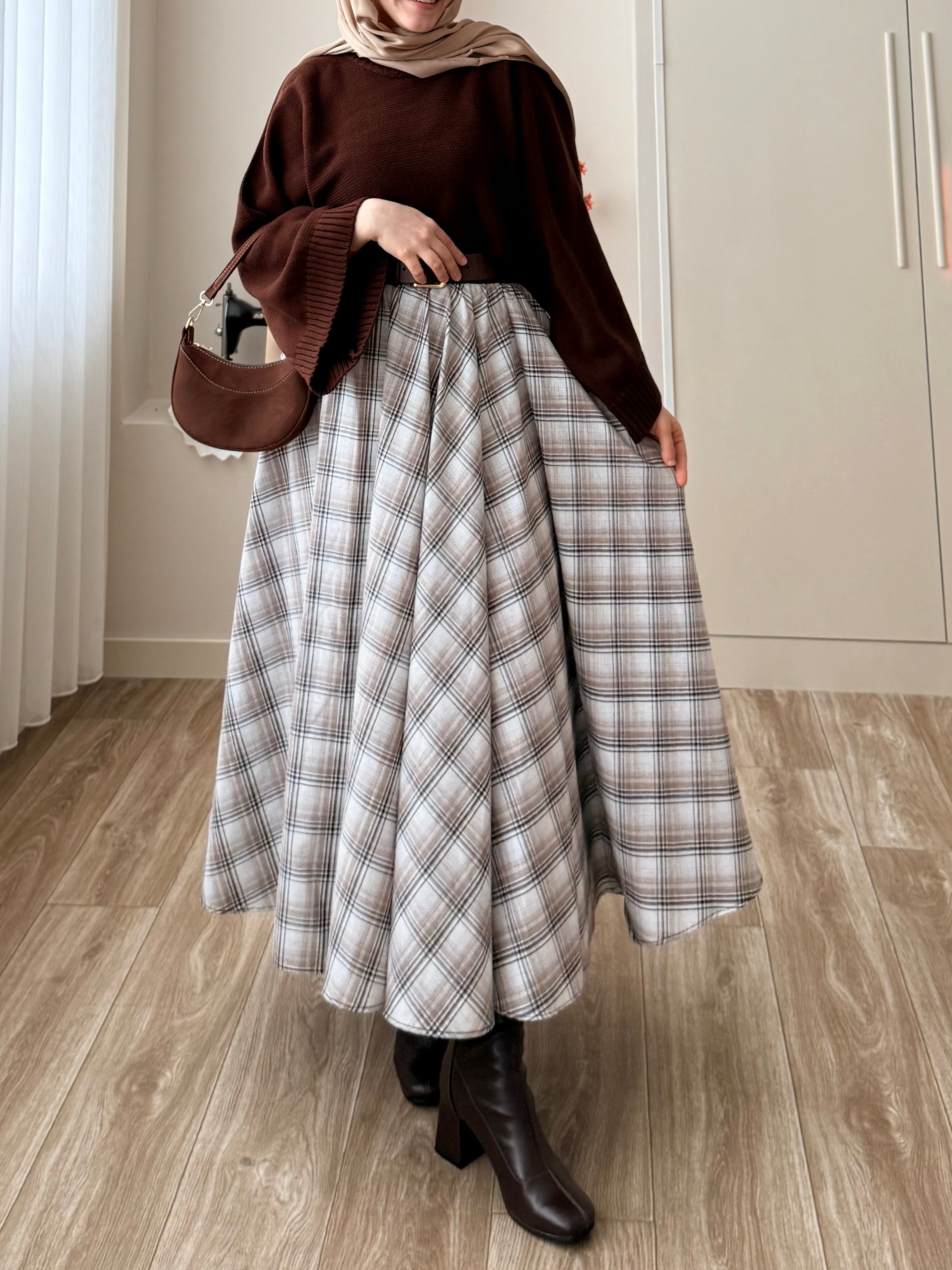 Ekose Etek Kazak Kombini