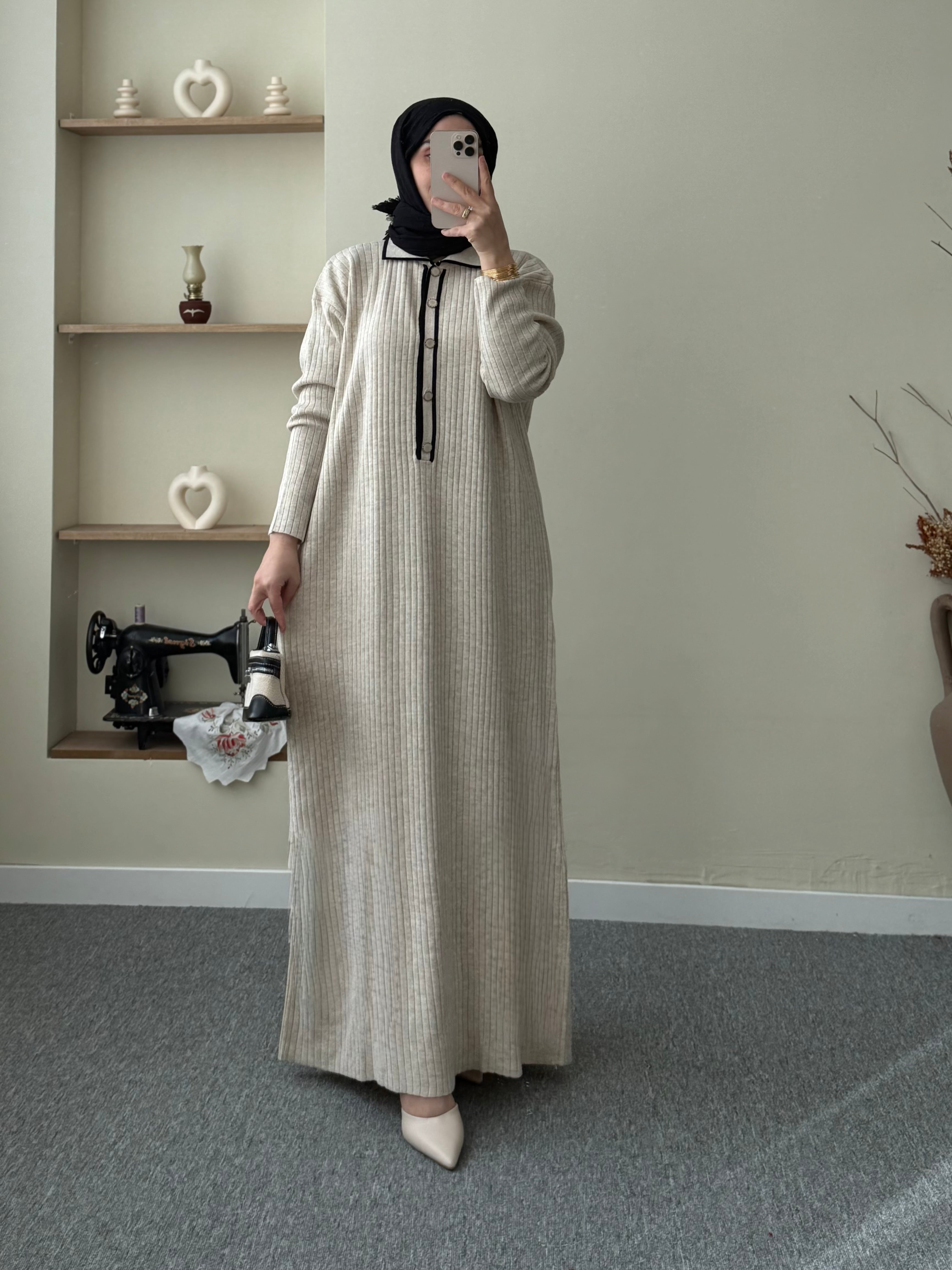 Düğmeli Fitilli Elbise