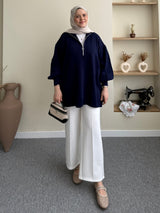 Fermuarlı Balon Kol Tunik