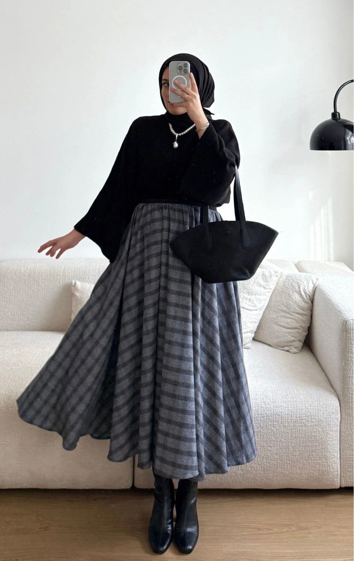 Ekose Etek Kazak Kombini