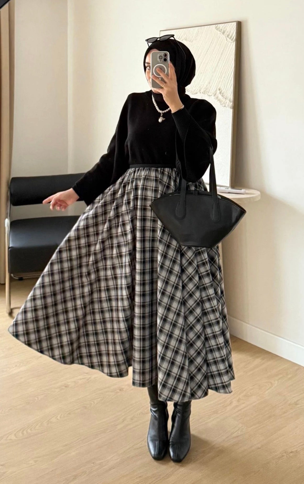 Ekose Etek Kazak kombini