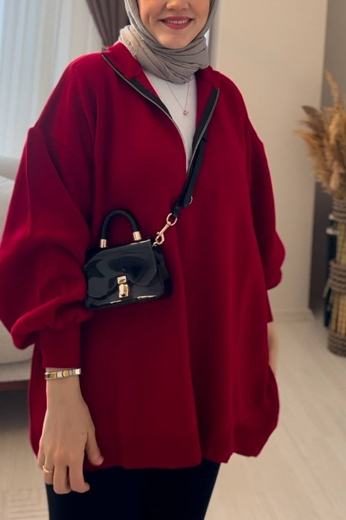 Balloon Sleeve Zipper Tunic