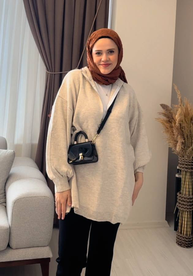 Balloon Sleeve Zipper Tunic