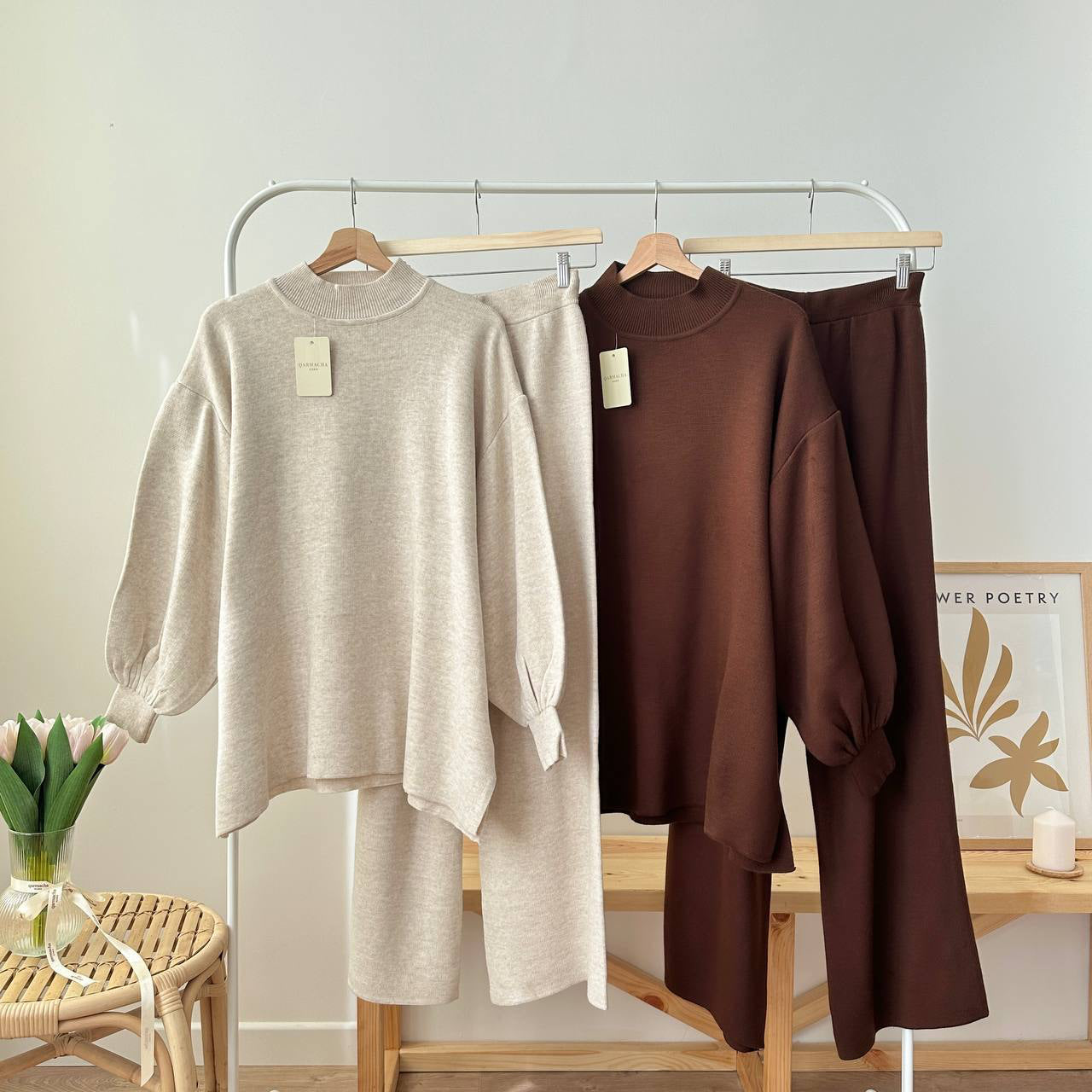 Balloon Sleeve Knit Set