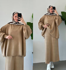 Etekli Triko Takım Camel