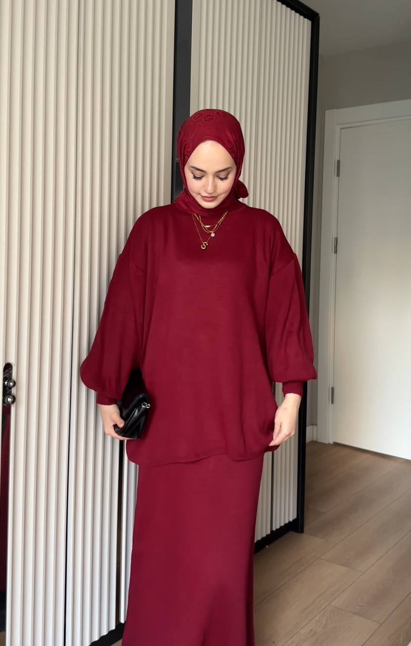 Etekli Triko Takım Bordo