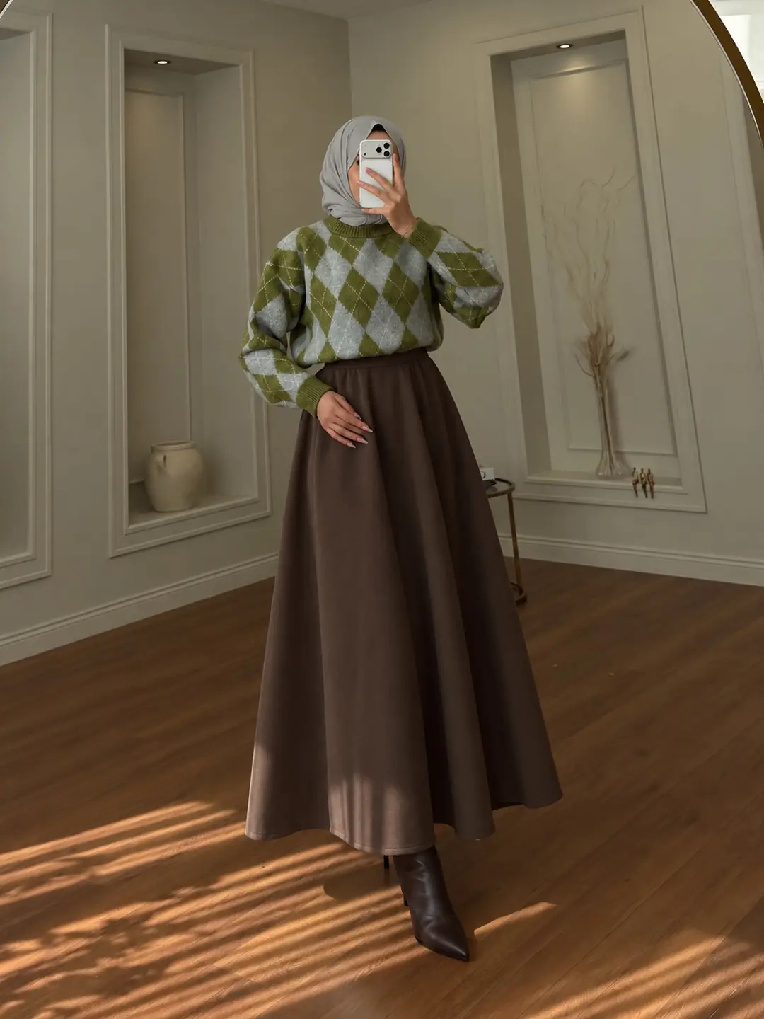 Baklava Desen Kazak Bery Scuba Etek Kombini